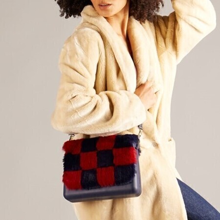 O bag glam navy blue & bordeaux furry