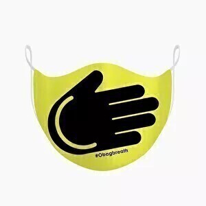 O breath face mask | yellow print smile hand | Uitverkoop